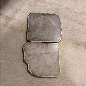 Anthropologie Rose Quartz Agate Wall Accents with Gold Trim